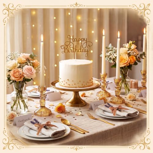Sieral 24 Pcs Amber Taper Candle Holders 4'' Tall Candlestick Glass Holders Bulk Stripe Decorative Stand Wedding Stick Holder for Anniversary Party Dining Table Festival Decor - Image 5