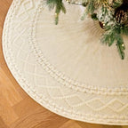 36 Inch White Knitted Christmas Tree Skirt Small Thick Cable Knit Round Cream for 4ft 5ft Tree Rustic Farmhouse Neutral Christmas Decor Tree Base Cover Xmas Home Decor (White-02) by Noiclub