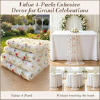 White Floral Table Runner ,4Pack 10ft Embroidered Flower Tulle for Wedding Reception, Boho Wildflower Daisy Table Decor for Spring Party - Image 2