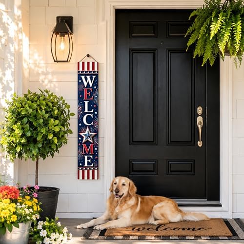 48x8" 4th of July Welcome Porch Sign, Patriotic Porch Decor for Independence Day, Standing Welcome Sign for Front Door, PVC, Design 3 - Image 7