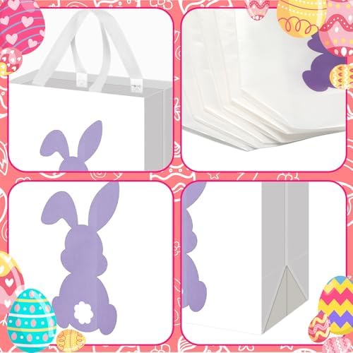 Wesnoy 48 Pcs Easter Gift Bag with Handle Bulk Non Woven Bunny Bags Reusable Easter Spring Bunny Tote Bag Rabbit Candy Basket Container for Gift Wrapping Egg Hunt Party Favor, 11.4 x 10.6 x 4.7 Inch - Image 3