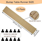 10 Pack Natural Burlap Table Runners,12 x 108 Inch Rustic Jute Table Runner and Placemats Bulk for Western Wedding Table Decorations,Farmhouse Style Party,Thanksgiving,Kitchen Coffee Table Decor Cover - Image 2