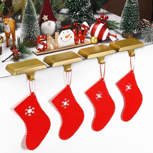 Christmas Stocking Holders for Mantle, Weighted Stocking Hangers, Christmas Stocking Hooks for Tables Window Fireplace Mantle Decoration(Gold,8PCS) - Image 2