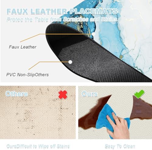Marble Placemats Set of 4 - Faux Leather Heat Resistant Placemats for Dinner Table, Non-Slip Waterproof Oil-Proof Washable Reusable Placemat for Indoor Outdoor Kitchen Decor, 15.75In*11.81In - Image 4