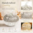Silver Mercury Glass Pumpkin Light with 2 Lighting Modes and 6-Hour Timer, 5.5 x 6 Inch Battery Operated Fall Decor for Thanksgiving and Christmas Table Centerpiece - Image 5