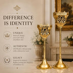 CROWSONG Tall Pillar Candle Holders Set of 2 – Baroque Crown Design | Antique Gold Iron, 14.2" & 11.8" | Victorian Mantel & Centerpiece Décor (Candles Not Included) - Image 6