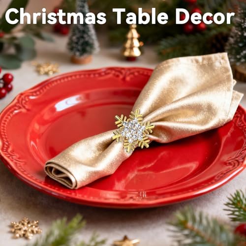 ZeeDix Christmas Gold Snowflake Napkin Rings Set of 24, Napkins Ring for Dinning Table - Rustic Dinner Tables Decoration for Wedding Receptions Christmas Thanksgiving Holiday Party Dinner Parties - Image 5