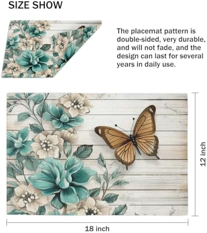 Vintage Flower Butterfly Wooden Floral Placemats Set of 6 Decorative Dinner Place Mats Washable Table Mat for Gifts, Holiday, Birthday Party, Wedding & Dining - Image 4
