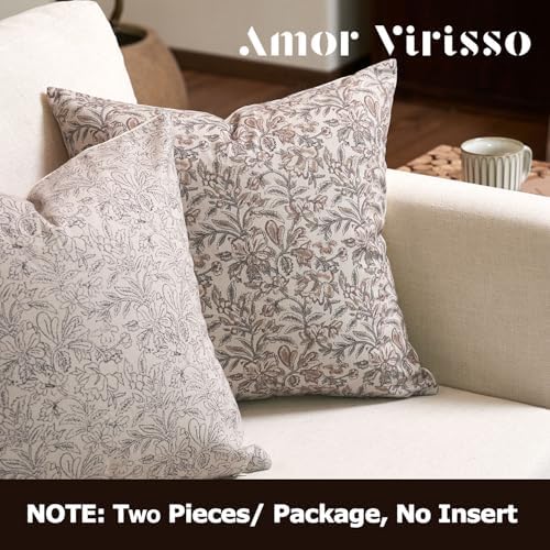 Amor Virisso Floral Throw Pillow Covers 20x20 Set of 2 Vintage Block Print Pillow Covers Decorative Pillow Covers Couch Pillows for Living Room Farmhouse Accent Sofa Pillows, Red/Sand - Image 4