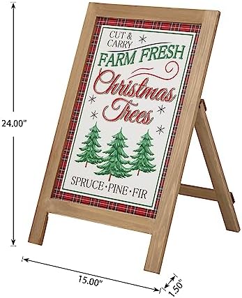 Glitzhome Decorative A-Frame Free Standing Sign - Wood Christmas Tree Sign Welcome Sign for Rustic Hanging Decor, 24'H - Image 2