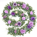 Waipfaru 8.85Ft Flower Garland, Eucalyptus Greenery Garland with Flowers, Rose Floral Vines for Wedding Table Runner Spring Summer Backdrop Decor (Purple) by Waipfaru