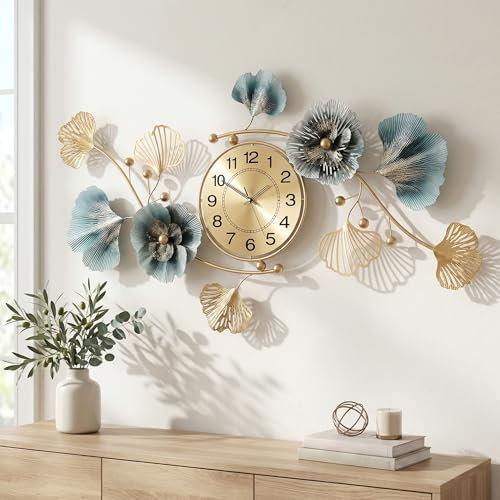 47" 3D Ginkgo Leaf Metal Wall Clock for Home Wall Decor by Axioglo