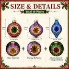 16 Pcs Vintage Glass Christmas Ornament Reflector Decor, Retro - Image 3