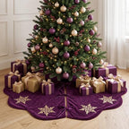 Hollowfly Purple Velvet Christmas Tree Skirt with Sequin Snowflake 48'' - Image 4