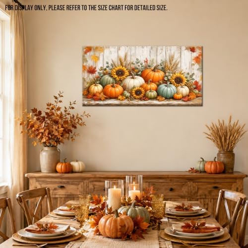 WAXWHELK Pumpkin Fall Canvas Wall Art, Pumpkin Sunflowers Wheat Stalks Maple Leaves Harvest Painting Pictures, Rustic Farmhouse Autumn Thanksgiving Artwork for Living Room Decor (24"x47") - Image 4