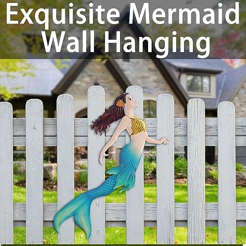 John's Studio Metal Mermaid Sea Wall Decor Outdoor Garden Hanging Art Sculptures Home Ocean Theme Decorations for Kitchen Bathroom and Pool - 14.9Inches - Image 6