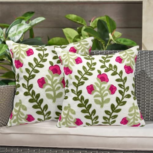 Alysheer Floral Embroidered Throw Pillow Cover 20"x 20" Set of 2, Hot Pink - Image 7