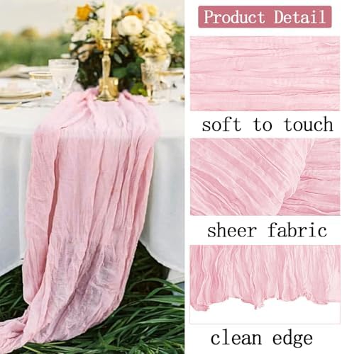 16 Pack Light Pink Cheesecloth Table Runner 20 x 120 inch Gauze Table Runners 10 FT Long,Semi Sheer Boho Cheese Cloth Fabric Table Runner Bulk for Wedding,Party,Baby Shower,Bridal Shower Decoration - Image 3