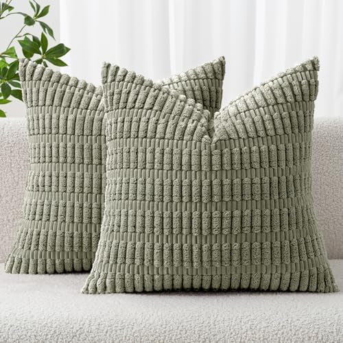 MIULEE Euro Sham Corduroy Decorative Throw Pillow Covers 24x24 Light Olive by MIULEE