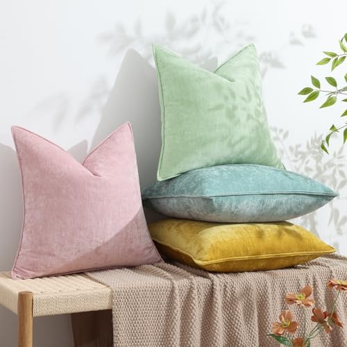 decorUhome Chenille Aqua Haze Velvet Throw Pillow Covers 24x24 Set of 2 - Image 5