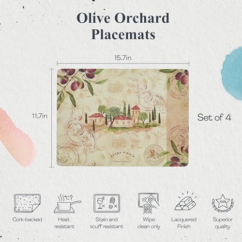 Pimpernel Olive Orchard Placemats, Set of 4 - Cork Backed & Heat Resistant - Image 2