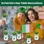 St Patricks Day Decoration - 6PCS St.Patrick's Day Mini Mason Jars with Artificial Shamrock White Green Decorative Jars Saint Patricks Tiered Tray Spring Decor for Home Kitchen Farmhouse Table - Image 5