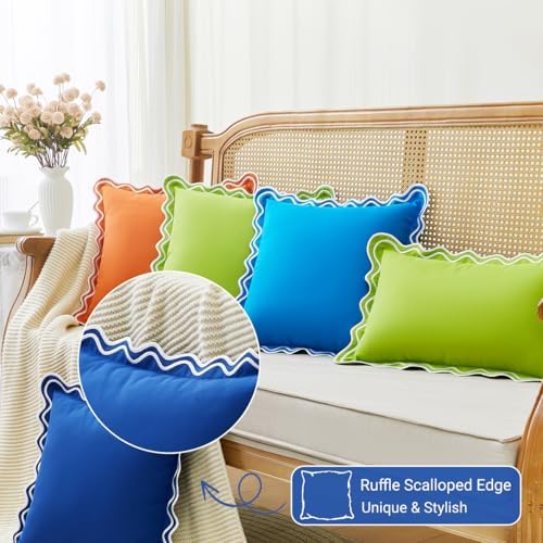 JOJOGOGO Navy Blue Scalloped Outdoor Throw Pillow Covers 18x18 Set of 2 - Image 4