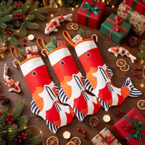 3 Pcs Koi Fish Christmas Stockings Large Fireplace Hanging - Image 3