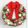 Christmas Wreath with Lights, 20" Christmas Wreaths for Front Door with Red Bow, Christmas Door Wreath for Indoor Outdoor Fireplace Wall Window Christmas Decor by Yastouay