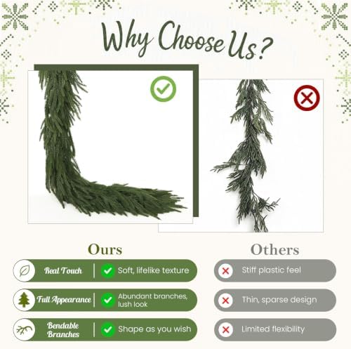2PCS 6FT Christmas Norfolk Pine Garland, Real Touch Soft Mantel Decor - Image 4
