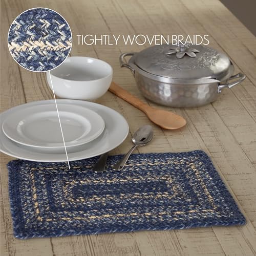 VHC Brands Farmhouse Great Falls Blue Table Placemat, Blue White, Jute Blend, Rectangle, 10x15 Inches, 12 Pack 12 Pack - Image 5