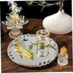 Glass Incense Holder, 5-Pieces Set Lotus Shape Incense Burner with Mirrored Tray, Storage Jar and Tongs, Arabian Style Ramadan Decorations - Image 4