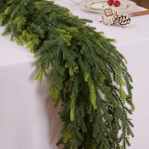 5.9FT Christmas Norfolk Garland, Realistic Faux Pine Garlands, Green Artificial Greenery Garland for Winter Home, Mantle, Fireplace, Indoor, Outdoor Christmas Decorations (1Pcs) - Image 6