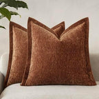 Decorative Chenille Luxury Throw Pillow Covers with Wide Edge, Textured Solid Pillowcases, Soft Velvet Cushion Cover Home Décor for Couch Sofa Chair Bed,20×20 Inch, Set of 2, Burnt Orange by Unknown