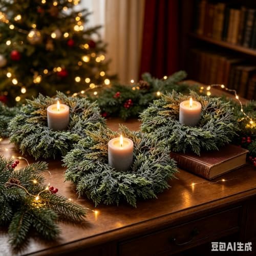 6 Pcs Small Christmas Hanging Wreaths with Artificial Cedar Pine Greenery Burgundy Dark Red Velvet Ribbon Mini Front Door Wreath for Porch Window Cabinet Wall Farmhouse Christmas Winter Holiday Decor - Image 5