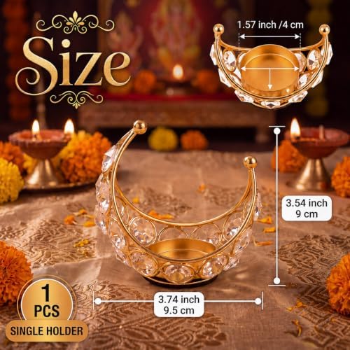 Newtay 6 Pack Indian Return Gifts for Pooja Crystal Tealight Candle Holders - Image 3