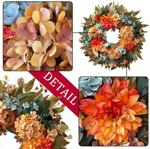 WANNA-CUL 24 Inch Fall Hydrangea Peony Wreath Front Door Wreath - Image 4