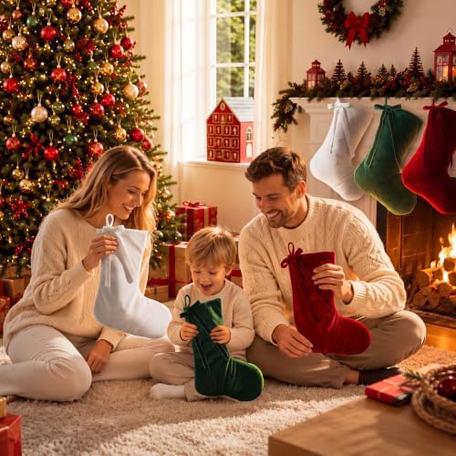 Leumoi 6 Pcs 18 Inch Farmhouse Velvet Christmas Stockings, Large Classic Multicolor Christmas Fireplace Stockings with Bow Country Rustic Velvet Hanging Decorations for Family Mantel Party Favors - Image 5