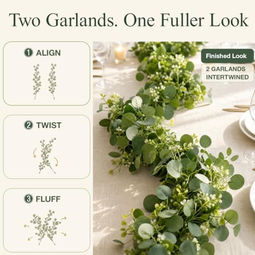 Faux Eucalyptus Garland 4 Pack, 5.9 Ft Each for Wedding Tables - Image 5