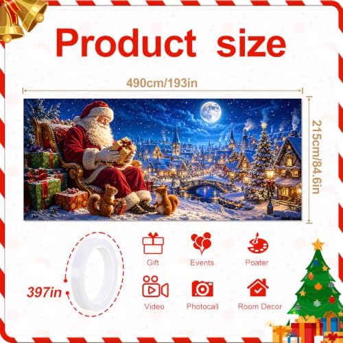 Classic Santa Claus Christmas Garage Door Banner 7x16 FT, Large 2-Car Winter Village Snow Night Outdoor Wall Mural Peeking Cover, Realistic Holiday Hanging Backdrop for House Exterior Party - Image 2