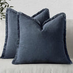 MIULEE Linen Fringe Decorative Euro Throw Pillow Covers Indigo Blue 26x26 by MIULEE