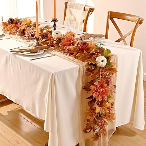 2 Pcs Fall Garland for Mantle, 6 FT Fall Garland with Lights - Image 2