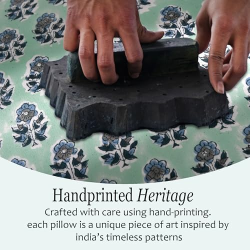 CPC Poppy Blue Block Print Throw Pillow Covers 20x20 Inch, Set of 2 - Image 5