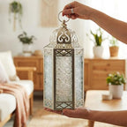 Vela Lanterns Decorative Indoor Candle Holder Table Centerpieces - Moroccan Hanging Outdoor Patio & Porch Home Decor, Turkish Lamp for Wedding, Ramadan (Large 12", White Gold) - Image 3