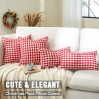 Red White Gingham Plaid Christmas Euro Pillow Sham Covers 26x26 Set of 2 - Image 4
