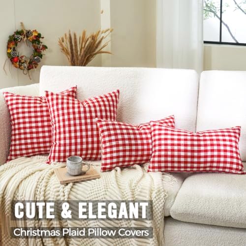 Red White Gingham Plaid Christmas Euro Pillow Sham Covers 26x26 Set of 2 - Image 4