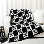 Buryeah Bow Knit Throw Blanket, Black and White, 50 x 60 Inch by Buryeah