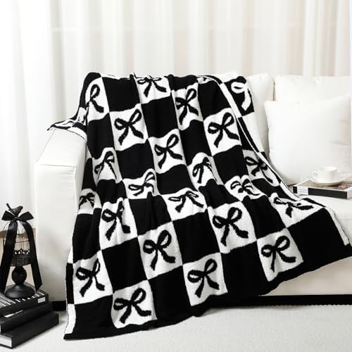 Buryeah Bow Knit Throw Blanket, Black and White, 50 x 60 Inch by Buryeah