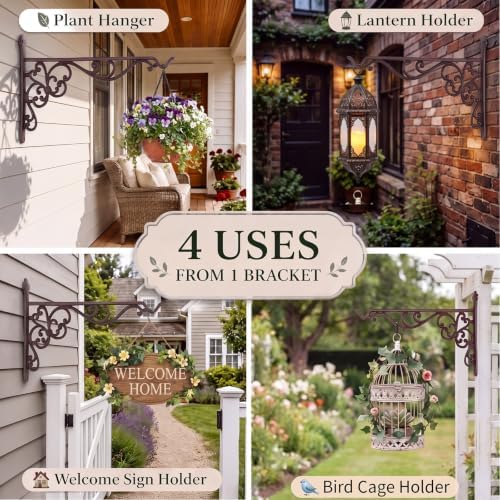 Landhoow 2 Pcs 15.6" Cast Iron Hanging Outdoor Wall Hanger, Rust Brown - Image 6