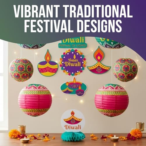 Fun Express 8" - 16" Diwali Festival of Lights Party Decorating Kit - 13 Pieces - Image 3